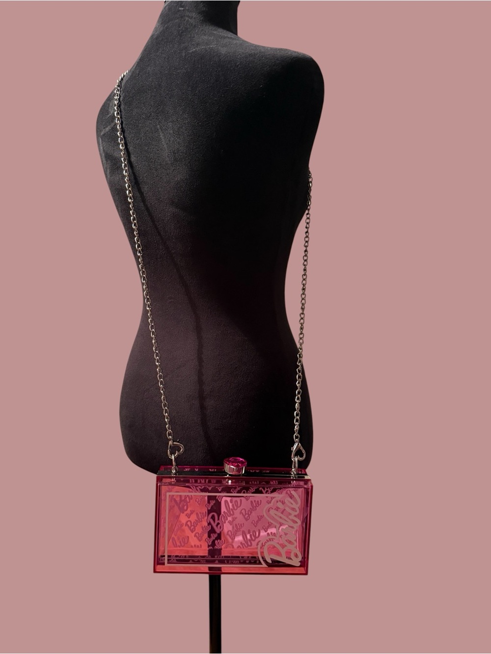 Barbie Pink Clear Acrylic Box Crossbody with Silver Chain